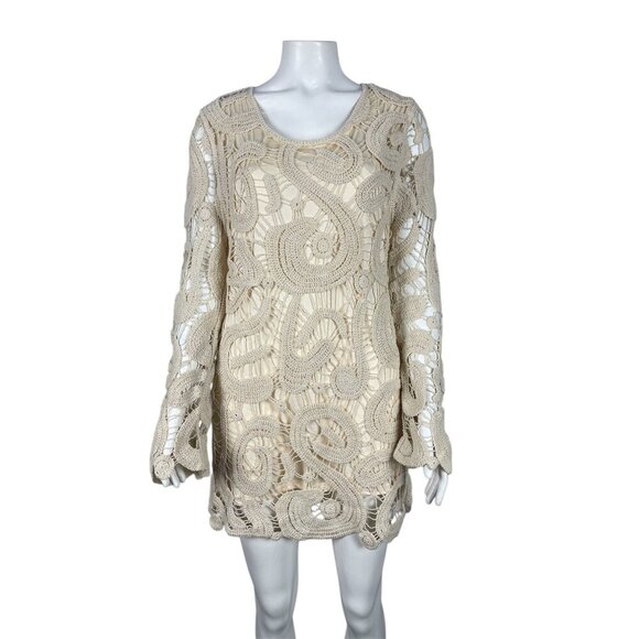 NEW Commense Paisley Crochet Dress Medium Long Sleeve Short - Picture 2 of 6